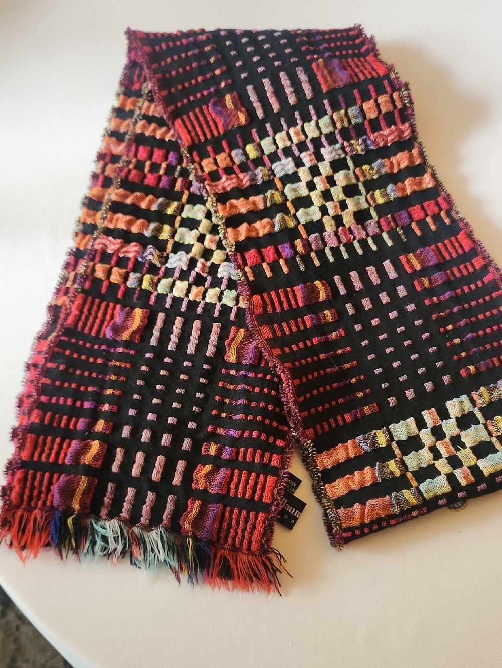 Colorful Woven Pattern Scarf - Black with Multicolor Accents